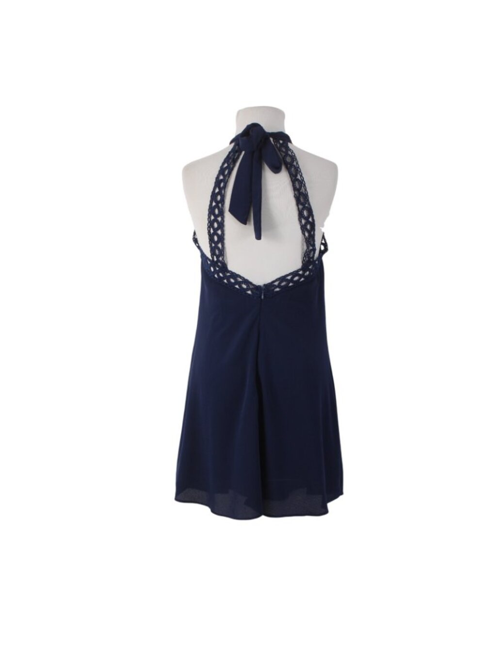 Lulus Dress Sz S Navy Blue Halter Lined Eyelets Embroidered 100% Polyester Dress - Picture 4 of 9